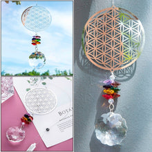 Load image into Gallery viewer, Flower of Life Themed Wall Hanging with Multicolor Suncatcher Crystals - Wall Hanging