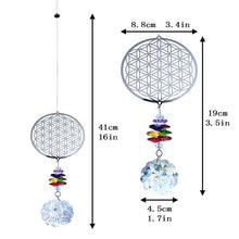 Load image into Gallery viewer, Flower of Life Themed Wall Hanging with Multicolor Suncatcher Crystals - Wall Hanging
