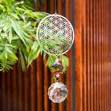 Load image into Gallery viewer, Flower of Life Themed Wall Hanging with Multicolor Suncatcher Crystals - Wall Hanging