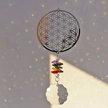 Load image into Gallery viewer, Flower of Life Themed Wall Hanging with Multicolor Suncatcher Crystals - Wall Hanging