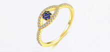 Load image into Gallery viewer, Gold Colored Blue and White Stone Evil Eye Silver Ring - Ring8