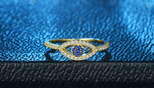 Load image into Gallery viewer, Gold Colored Blue and White Stone Evil Eye Silver Ring - Ring8