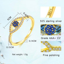 Load image into Gallery viewer, Gold Colored Blue and White Stone Evil Eye Silver Ring - Ring8