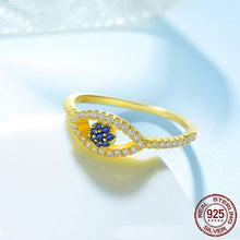 Load image into Gallery viewer, Gold Colored Blue and White Stone Evil Eye Silver Ring - Ring8
