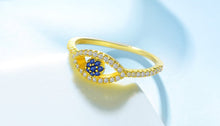 Load image into Gallery viewer, Gold Colored Blue and White Stone Evil Eye Silver Ring - Ring8