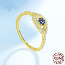 Load image into Gallery viewer, Gold Colored Blue and White Stone Evil Eye Silver Ring - Ring8