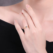 Load image into Gallery viewer, Gold Colored Blue and White Stone Evil Eye Silver Ring - Ring8