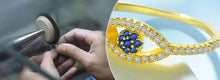 Load image into Gallery viewer, Gold Colored Blue and White Stone Evil Eye Silver Ring - Ring8