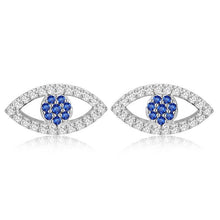 Load image into Gallery viewer, Gold Colored Blue and White Stone Evil Eye Silver Stud Earrings - EarringsSilver