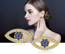 Load image into Gallery viewer, Gold Colored Blue and White Stone Evil Eye Silver Stud Earrings - EarringsSilver