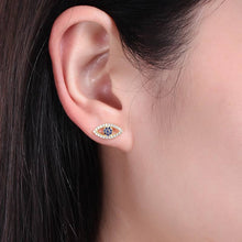 Load image into Gallery viewer, Gold Colored Blue and White Stone Evil Eye Silver Stud Earrings - EarringsSilver