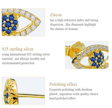 Load image into Gallery viewer, Gold Colored Blue and White Stone Evil Eye Silver Stud Earrings - EarringsSilver