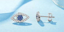 Load image into Gallery viewer, Gold Colored Blue and White Stone Evil Eye Silver Stud Earrings - EarringsSilver
