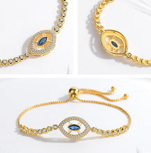 Load image into Gallery viewer, Gold Colored Blue Stone Evil Eye Silver Bracelet - BraceletGold - Style 1