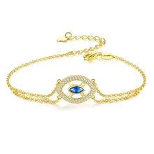Load image into Gallery viewer, Gold Colored Blue Stone Evil Eye Silver Bracelet - BraceletGold - Style 2