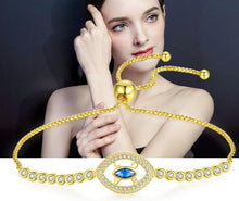 Load image into Gallery viewer, Gold Colored Blue Stone Evil Eye Silver Bracelet - BraceletGold - Style 2