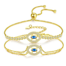 Load image into Gallery viewer, Gold Colored Blue Stone Evil Eye Silver Bracelet - BraceletGold - Style 1