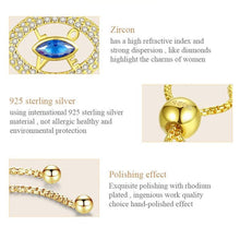 Load image into Gallery viewer, Gold Colored Blue Stone Evil Eye Silver Bracelet - BraceletGold - Style 2