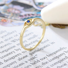 Load image into Gallery viewer, Gold Colored Blue Stone Eye Shaped Evil Eye Silver Ring - Ring8