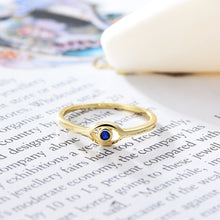 Load image into Gallery viewer, Gold Colored Blue Stone Eye Shaped Evil Eye Silver Ring - Ring8