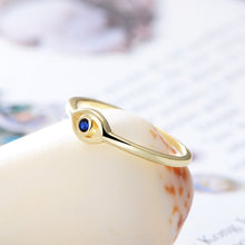 Load image into Gallery viewer, Gold Colored Blue Stone Eye Shaped Evil Eye Silver Ring - Ring8