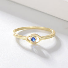 Load image into Gallery viewer, Gold Colored Blue Stone Eye Shaped Evil Eye Silver Ring - Ring8