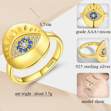 Load image into Gallery viewer, Gold Colored Chunky Evil Eye Silver Ring - Ring6
