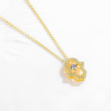 Load image into Gallery viewer, Gold Colored White Stone Hamsa Hand Silver Necklace - Necklace