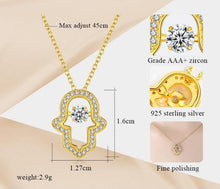 Load image into Gallery viewer, Gold Colored White Stone Hamsa Hand Silver Necklace - Necklace