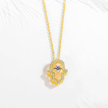Load image into Gallery viewer, Gold Colored White Stone Hamsa Hand Silver Necklace - Necklace