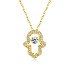 Load image into Gallery viewer, Gold Colored White Stone Hamsa Hand Silver Necklace - Necklace