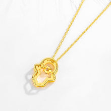 Load image into Gallery viewer, Gold Colored White Stone Hamsa Hand Silver Necklace - Necklace
