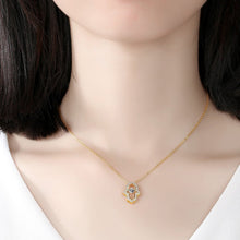 Load image into Gallery viewer, Gold Colored White Stone Hamsa Hand Silver Necklace - Necklace