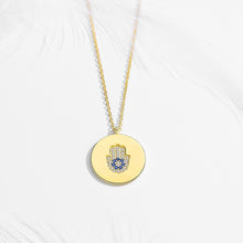 Load image into Gallery viewer, Gold Coloured Circular Hamsa Hand Silver Necklace - Necklace