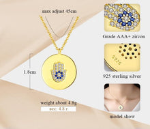 Load image into Gallery viewer, Gold Coloured Circular Hamsa Hand Silver Necklace - Necklace