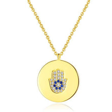 Load image into Gallery viewer, Gold Coloured Circular Hamsa Hand Silver Necklace - Necklace