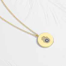 Load image into Gallery viewer, Gold Coloured Circular Hamsa Hand Silver Necklace - Necklace