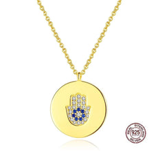Load image into Gallery viewer, Gold Coloured Circular Hamsa Hand Silver Necklace - Necklace