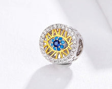 Load image into Gallery viewer, Gold with Blue Stone Evil Eye Silver Charm Bead - Charm Bead