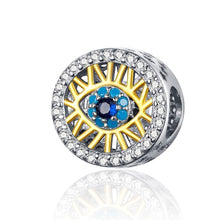 Load image into Gallery viewer, Gold with Blue Stone Evil Eye Silver Charm Bead - Charm Bead