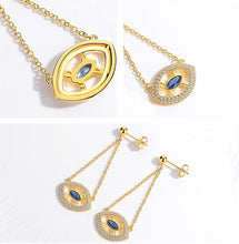 Load image into Gallery viewer, Golden Colored Evil Eye Silver Dangle Earrings - Earrings