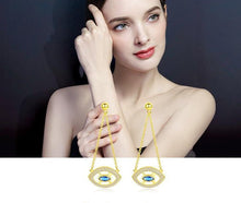 Load image into Gallery viewer, Golden Colored Evil Eye Silver Dangle Earrings - Earrings