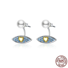 Load image into Gallery viewer, Golden Heart Evil Eye Silver Drop Earrings - Earrings