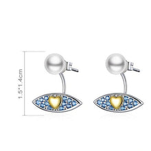 Load image into Gallery viewer, Golden Heart Evil Eye Silver Drop Earrings - Earrings