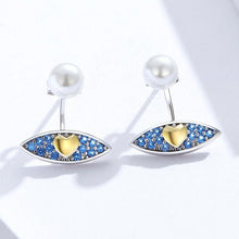 Load image into Gallery viewer, Golden Heart Evil Eye Silver Drop Earrings - Earrings