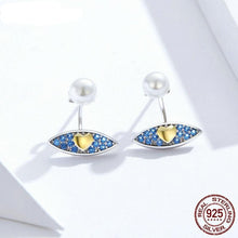 Load image into Gallery viewer, Golden Heart Evil Eye Silver Drop Earrings - Earrings