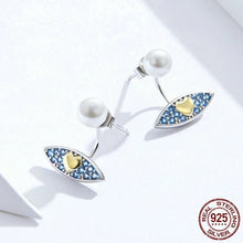 Load image into Gallery viewer, Golden Heart Evil Eye Silver Drop Earrings - Earrings
