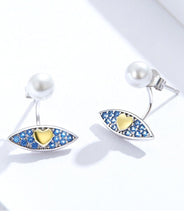 Load image into Gallery viewer, Golden Heart Evil Eye Silver Drop Earrings - Earrings