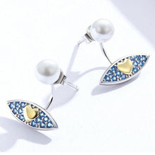 Load image into Gallery viewer, Golden Heart Evil Eye Silver Drop Earrings - Earrings