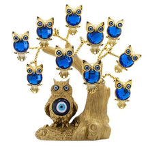 Load image into Gallery viewer, Goldens Owls with Blue Glass Evil Eyes Desktop Ornament - Ornament